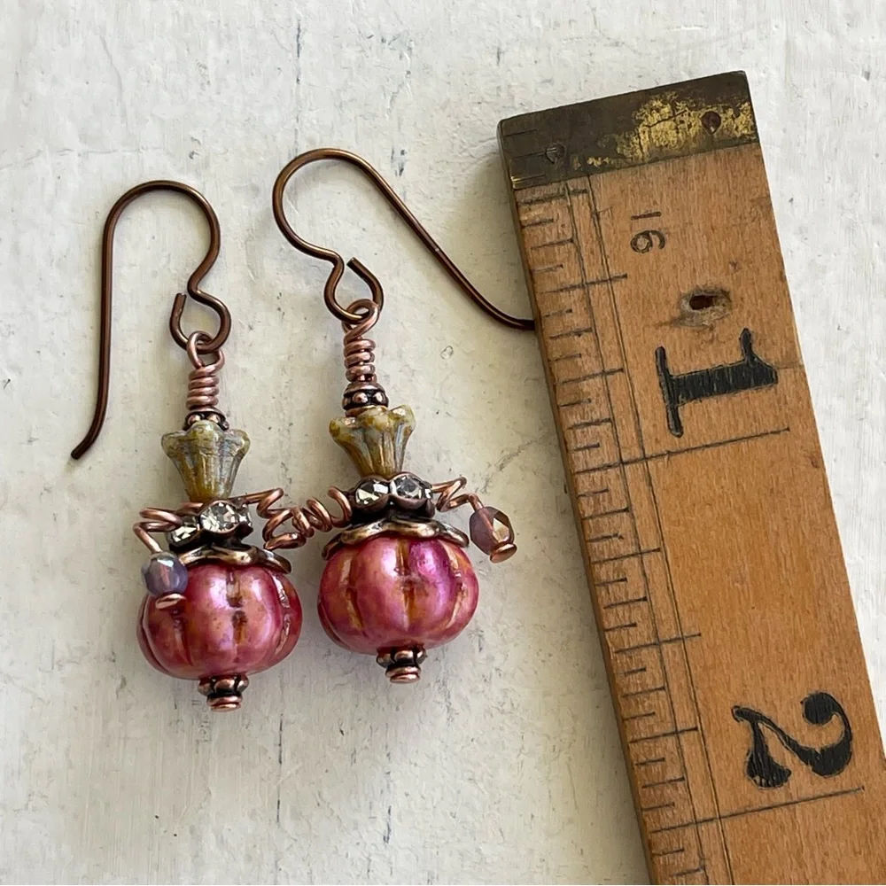 Hand Crafted “Pretty in Pink Pumpkin” Dangle Earrings - Picture 10 of 11